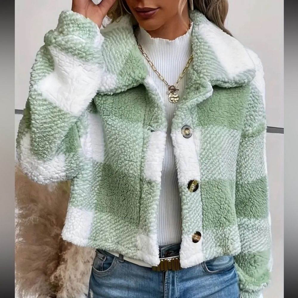 Cropped Plaid Fleece Jacket Women's XXL 14